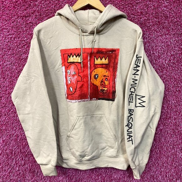 Jean Michel Basquiat Crown King Design Biege Hoodie size Small - Picture 1 of 4